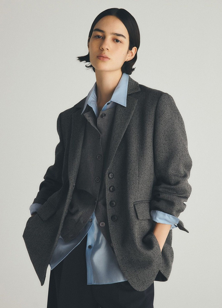 環紋紗粗花呢外套